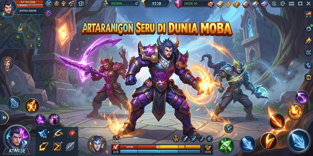 Screenshot aksi intens gameplay MOBA ATM138 dengan karakter bertempur.