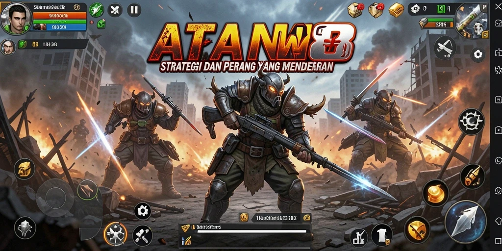 Screenshot gameplay AW8 menampilkan pertempuran epik dan strategi yang mendebarkan.