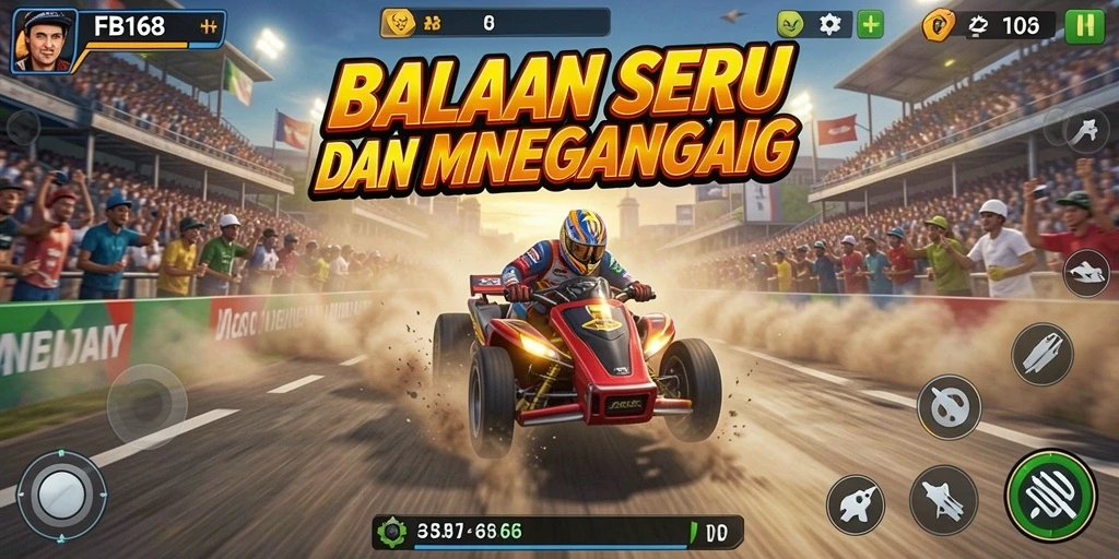 Screenshot gameplay FB168 menampilkan mobil balap dalam aksi di trek yang menantang.