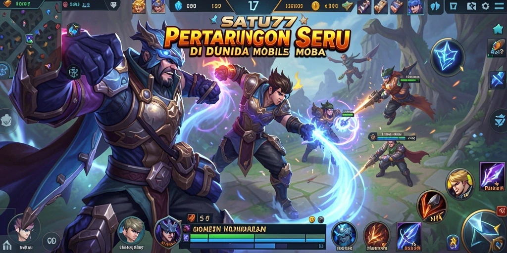 Tangkapan layar gameplay intens di dunia MOBA.